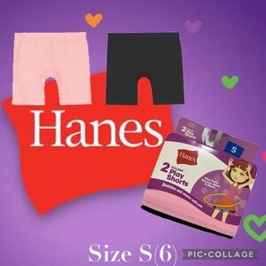 Hanes Girls Tagless Play Shorts Underwear Two Pack NEW in Pack Size S(6)